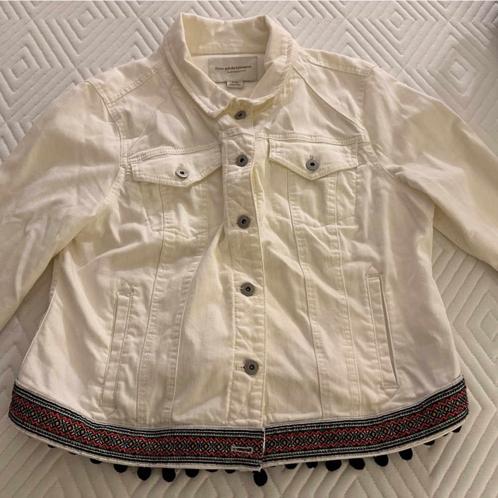 Pilcro and the Letterpress Cream Jean Jacket with Embroidered Hem - Picture 2 of 6